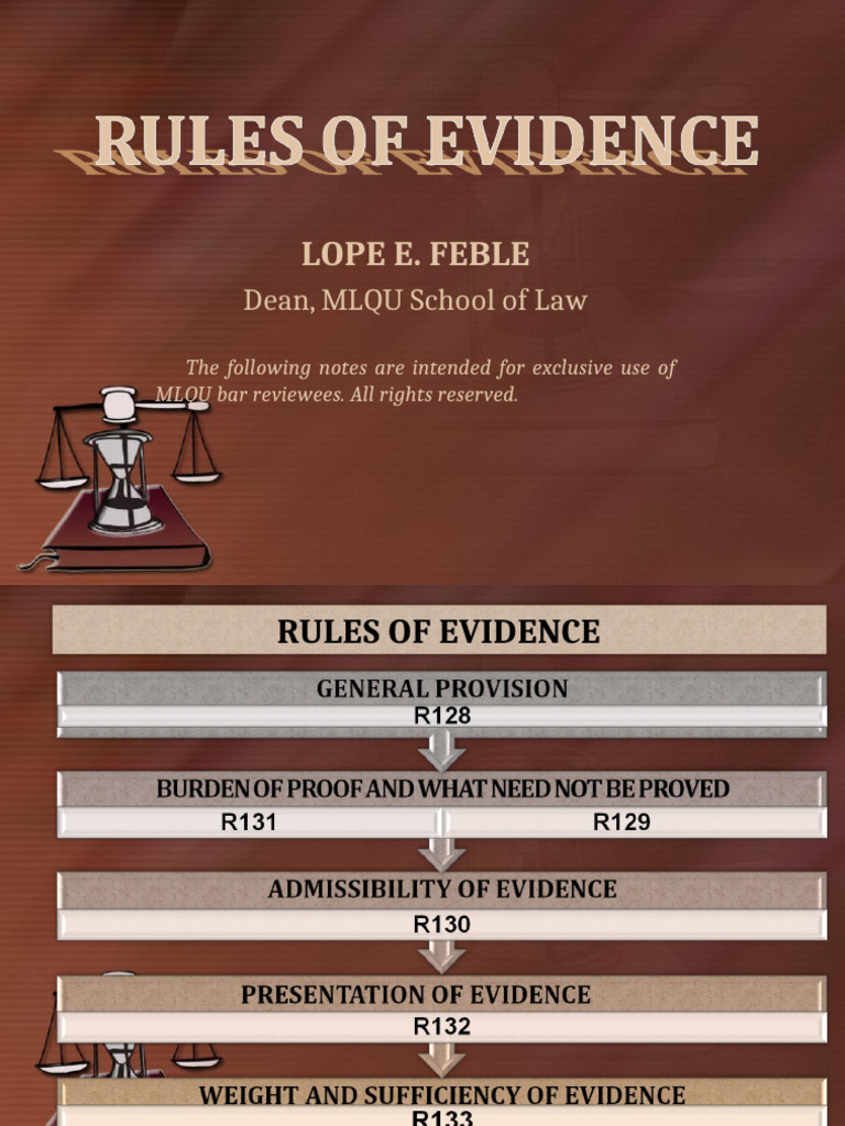 MLQU Bar Review: Rules of Evidence | PDF | Evidence (Law) | Witness