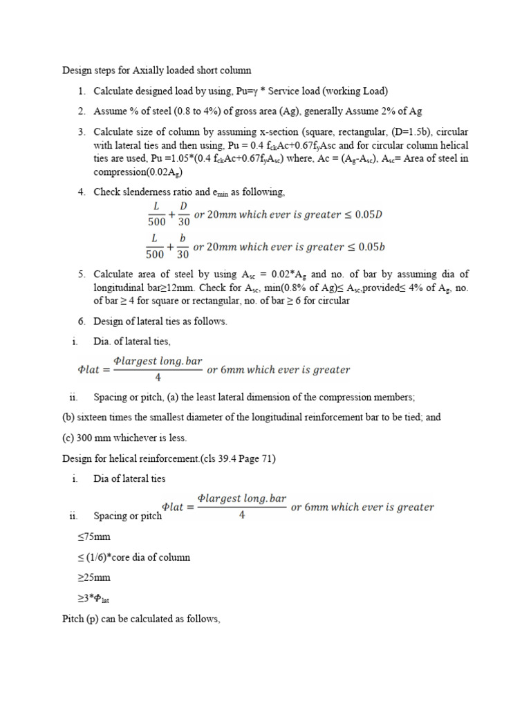 Design Steps for Short Columns | PDF | Column | Bending