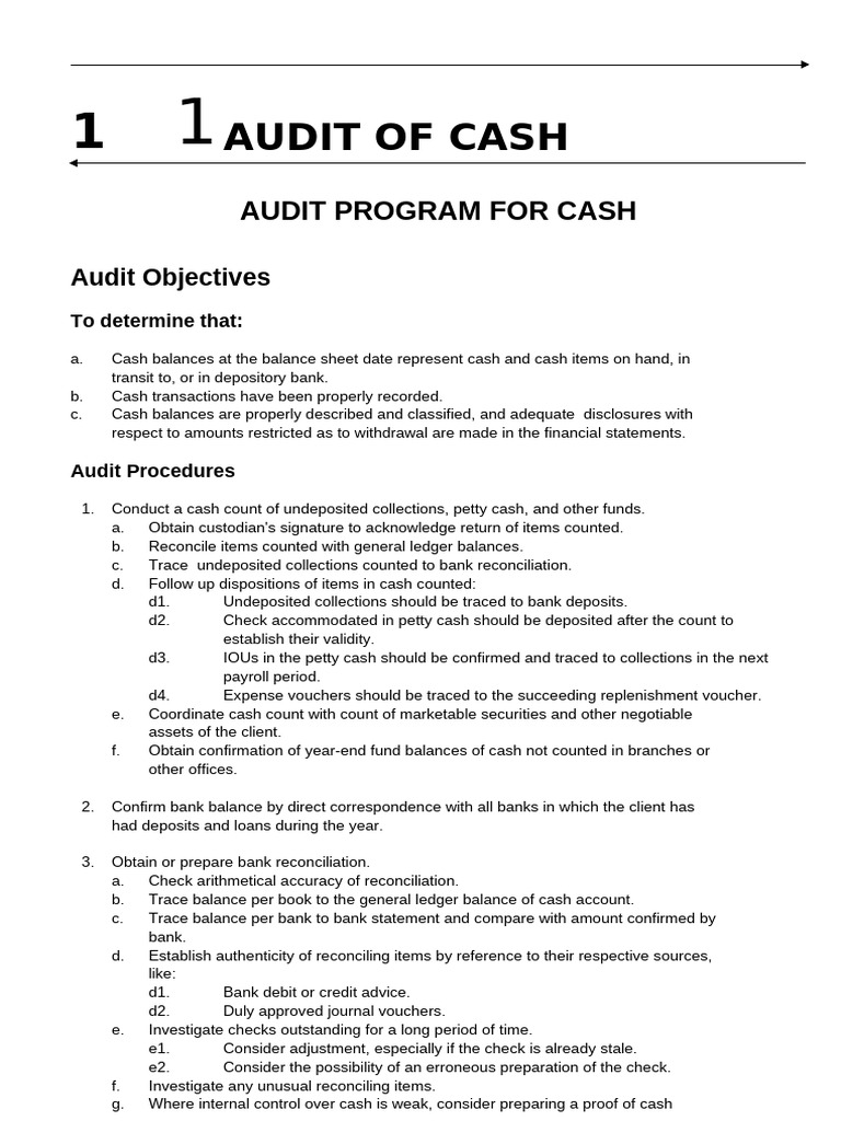 Cash Audit Procedures and Examples | PDF | Banks | Cash