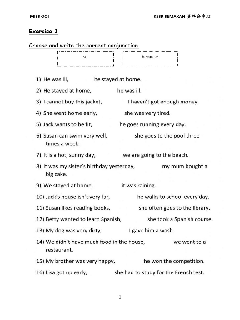 KSSR Semakan Conjunction Exercises | PDF