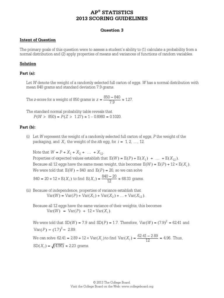 AP Statistics 2013 Scoring Guidelines | PDF | Normal Distribution ...