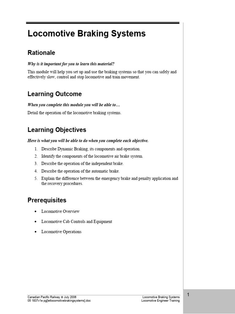 Locomotive Braking Systems Overview | PDF | Train | Brake