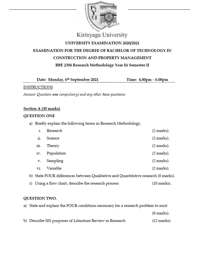 Research Methodology Exam Guide 2021 | PDF | Methodology | Procedural ...