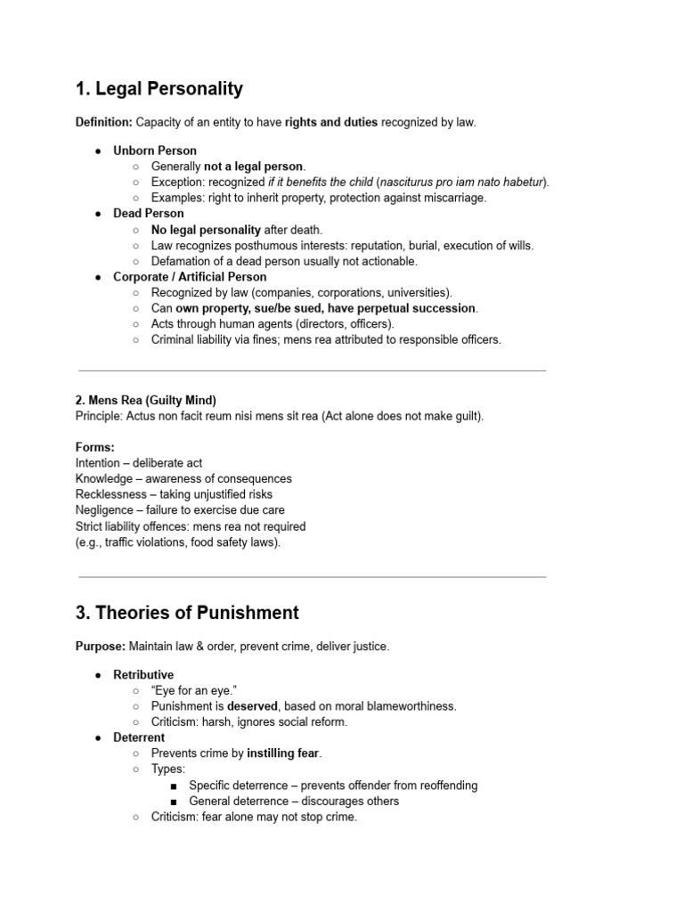 Legal Personality and Mens Rea Explained | PDF