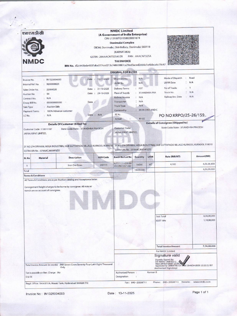 NMDC Invoice | PDF