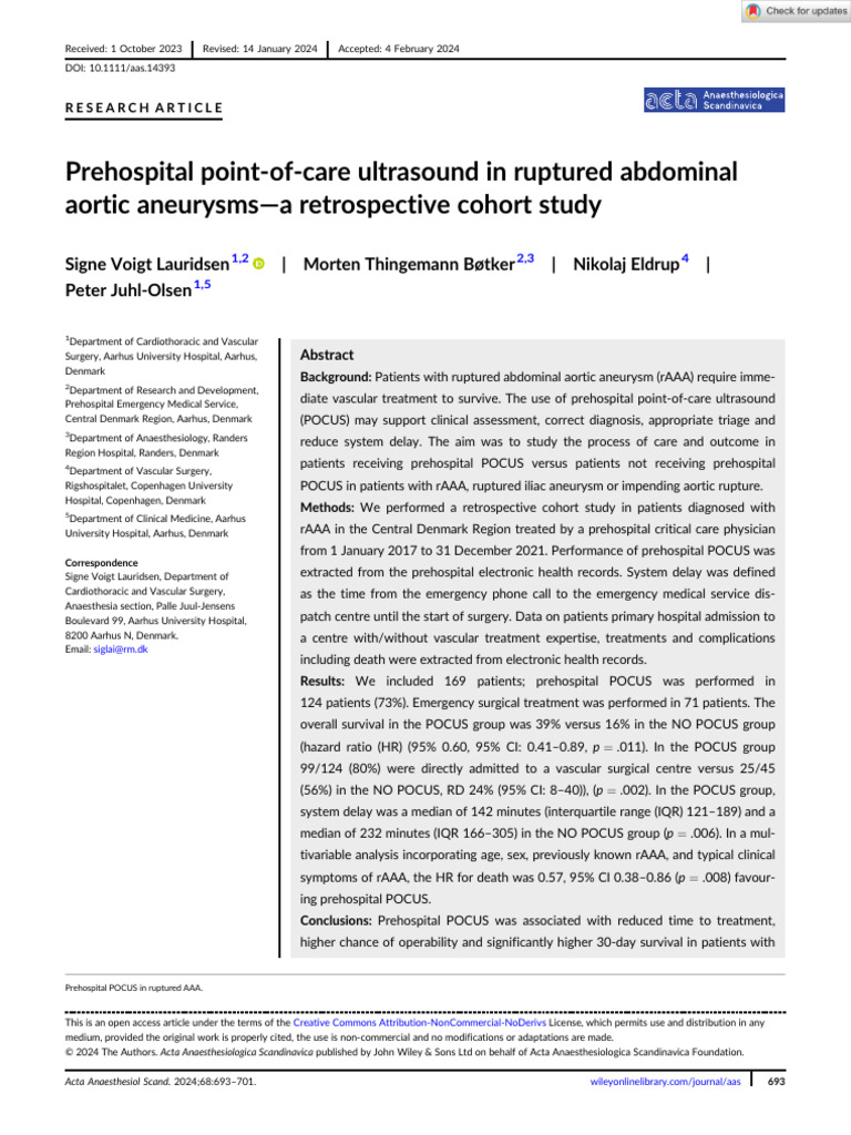 Prehospital POCUS For Abd Aortic Aneurysm - Lauridsen | PDF | Medical ...