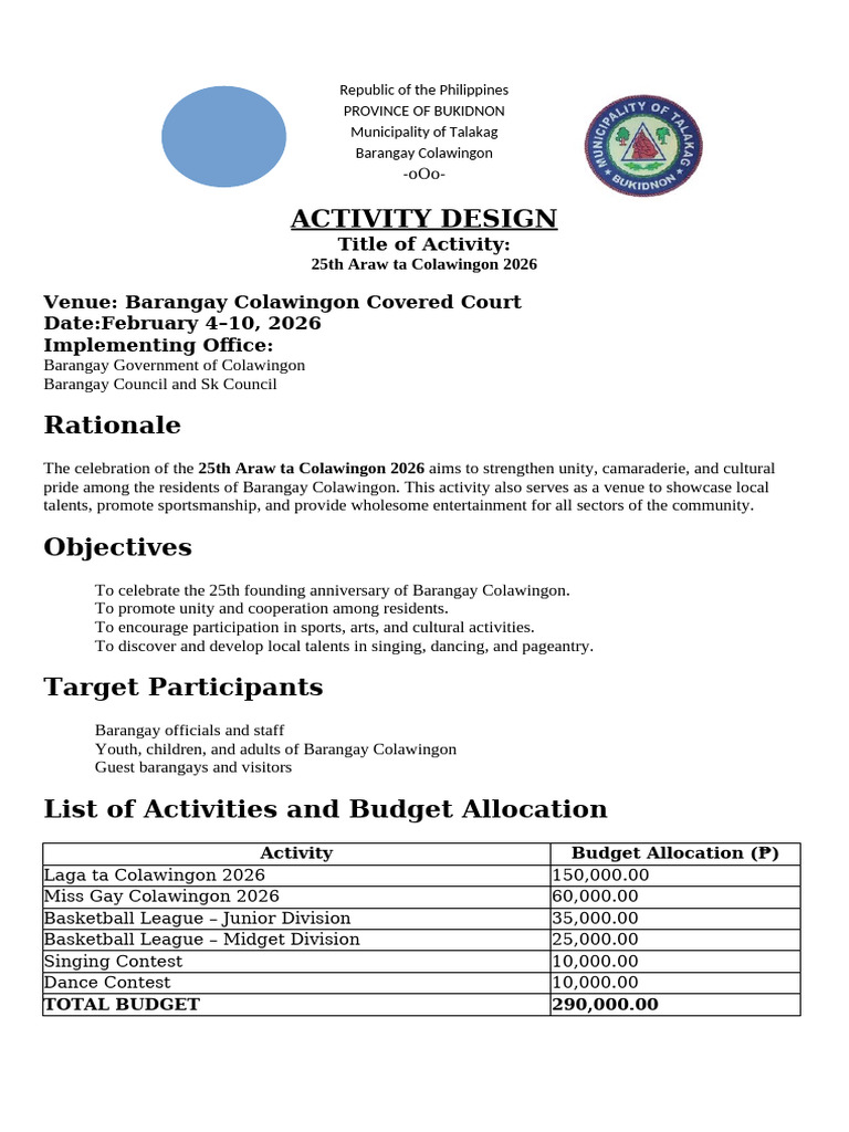 Activity Design Colawingon | PDF