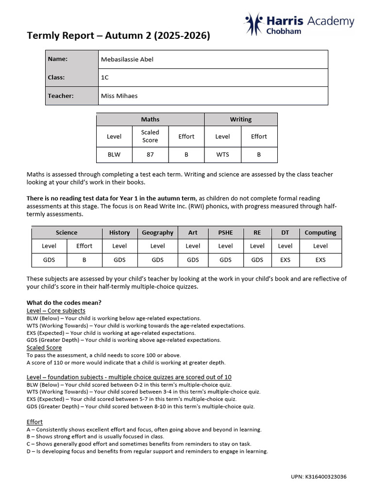 Autumn 2 Termly Report 2025-2026 | PDF | Multiple Choice | Learning