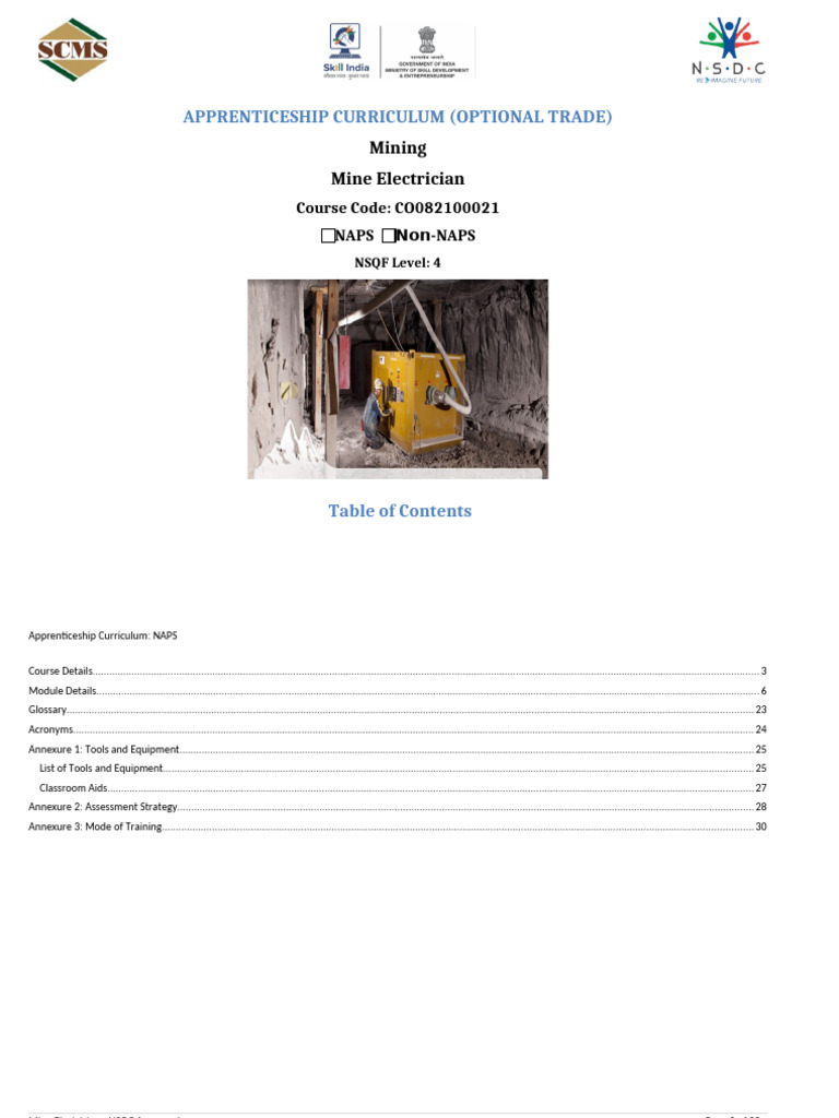 Mine Electrician Apprenticeship Curriculum | PDF | Electrician ...