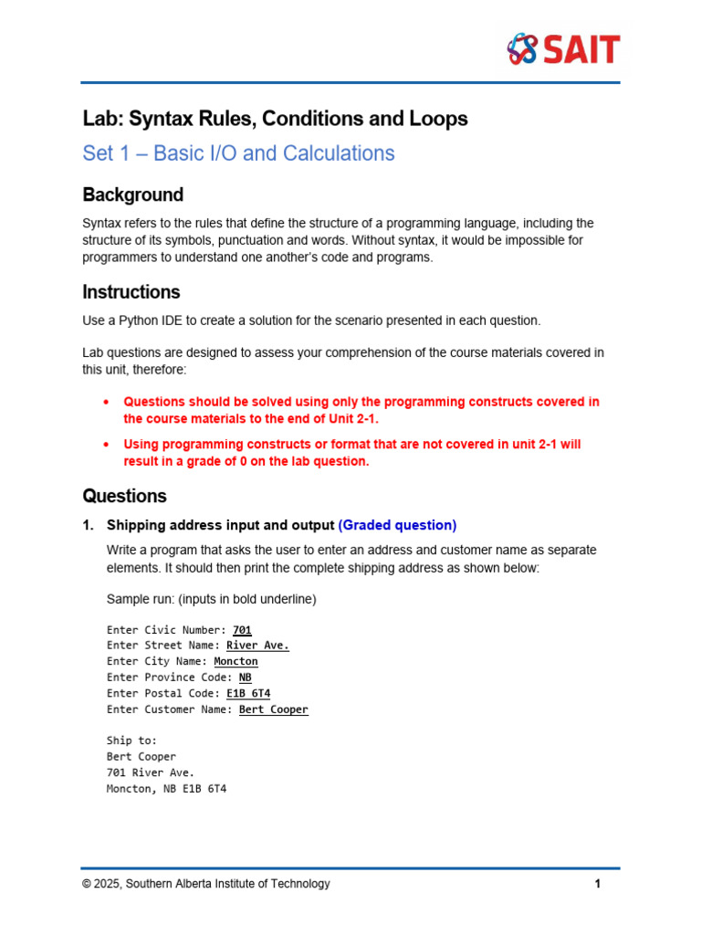 Python Lab: Syntax and Calculations | PDF | Python (Programming ...