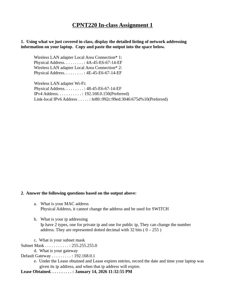 CPNT219 Assignment 1 | PDF