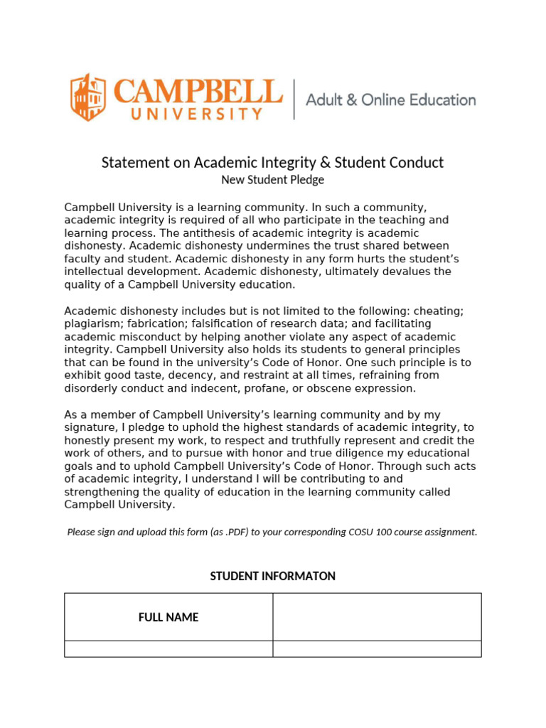 Statement On Academic Integrity | PDF