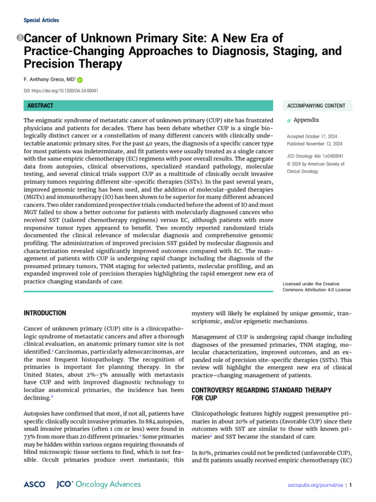Advances in Cancer of Unknown Primary | PDF | Carcinoma | Metastasis