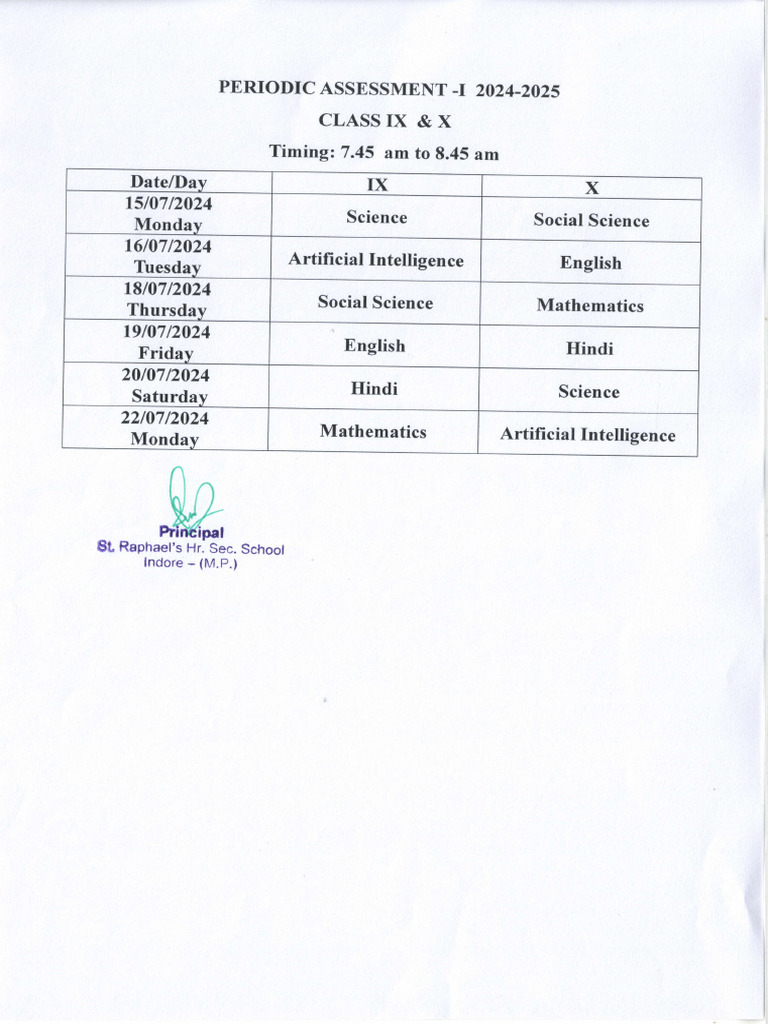 Class IX & X Periodic Assessment Schedule | PDF