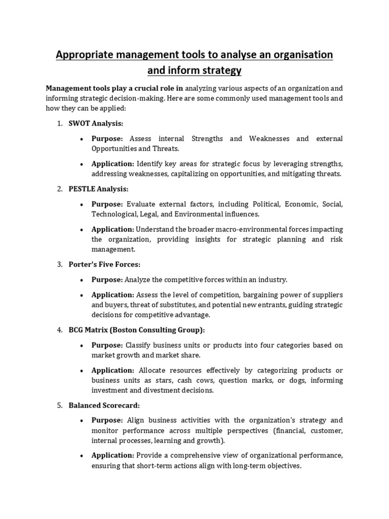 Essential Management Tools for Strategy | PDF | Swot Analysis ...