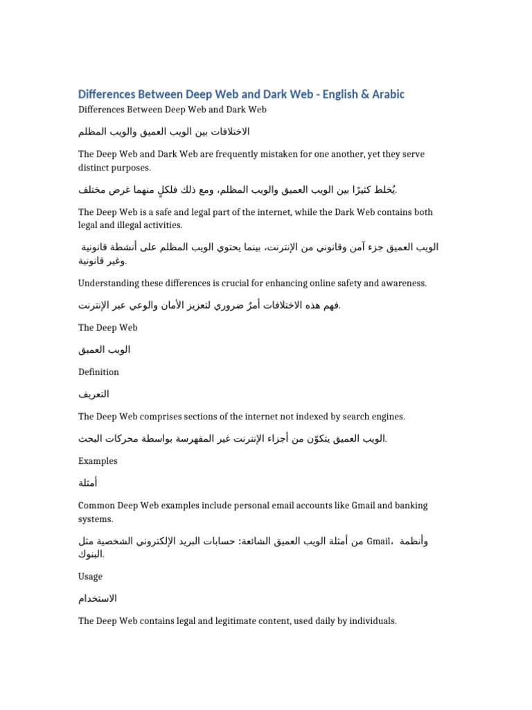 Deep Web Vs Dark Web English Arabic | PDF