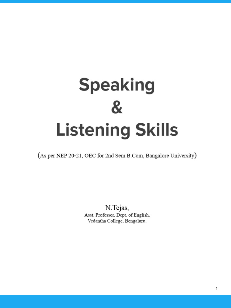 Speaking and Listening Skills (OEC For 2nd Sem, B.com - BU) | PDF ...