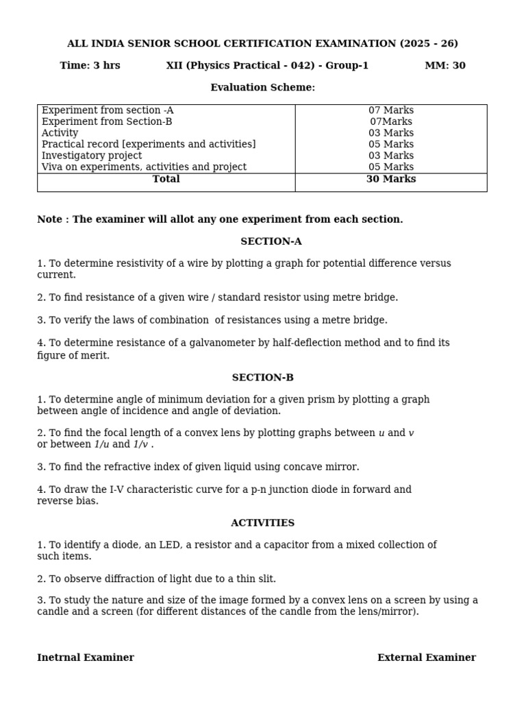 Physics Practical Group 1 2025 26 | PDF