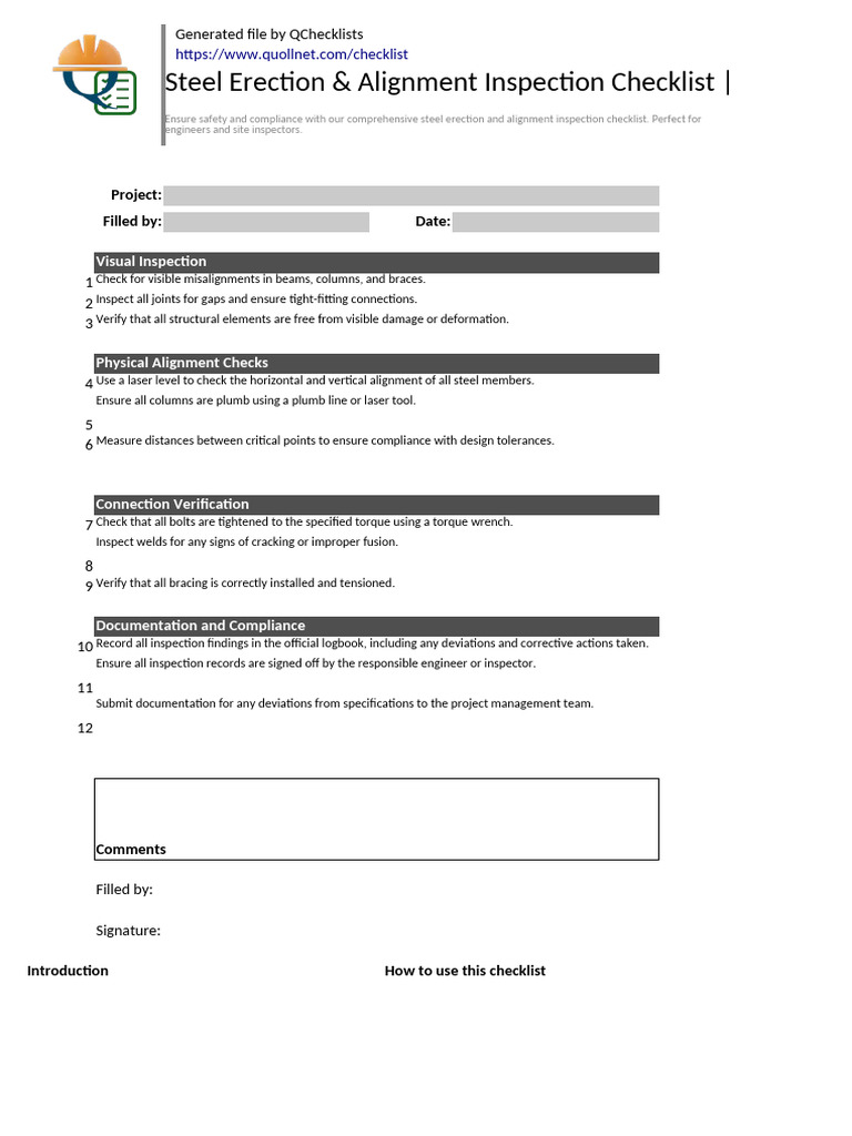 Steel Erection Inspection Checklist | PDF | Mechanical Engineering