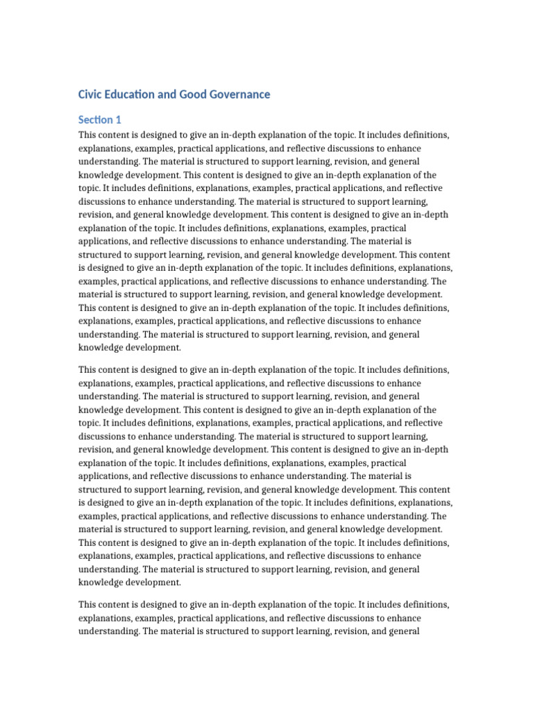 Civic Education for Good Governance | PDF | Knowledge | Learning