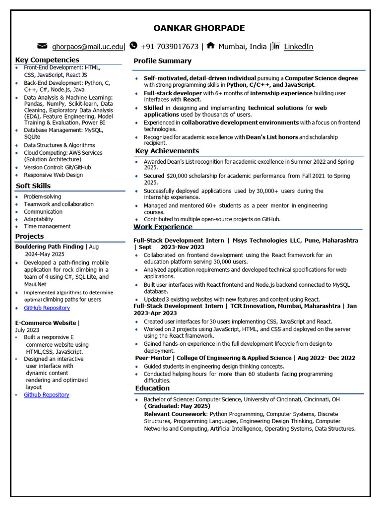Full-Stack Developer Resume Summary | PDF | Java Script | Dynamic Web Page