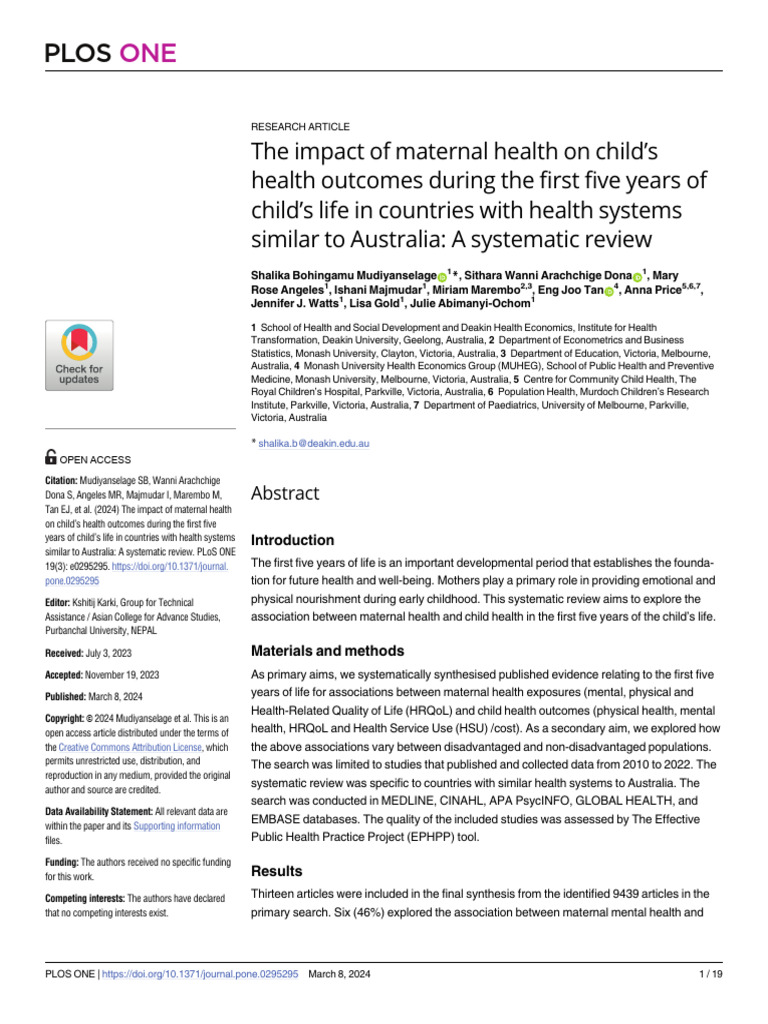 The Impact of Maternal Health On Child's Health Outcomes During The ...
