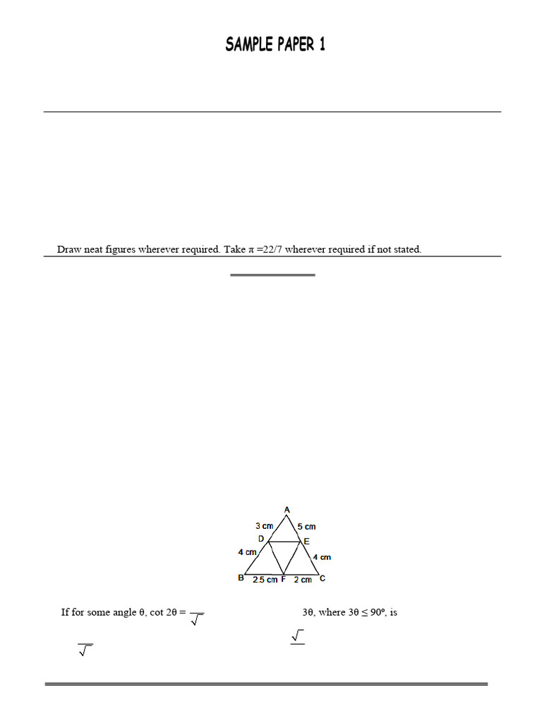 Class X Mathematics Sample Paper | PDF | Circle | Elementary Geometry