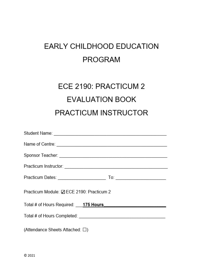 ECE1190 Session 3 Handout ECE 2190 Evaluation Booklet - Practicum ...