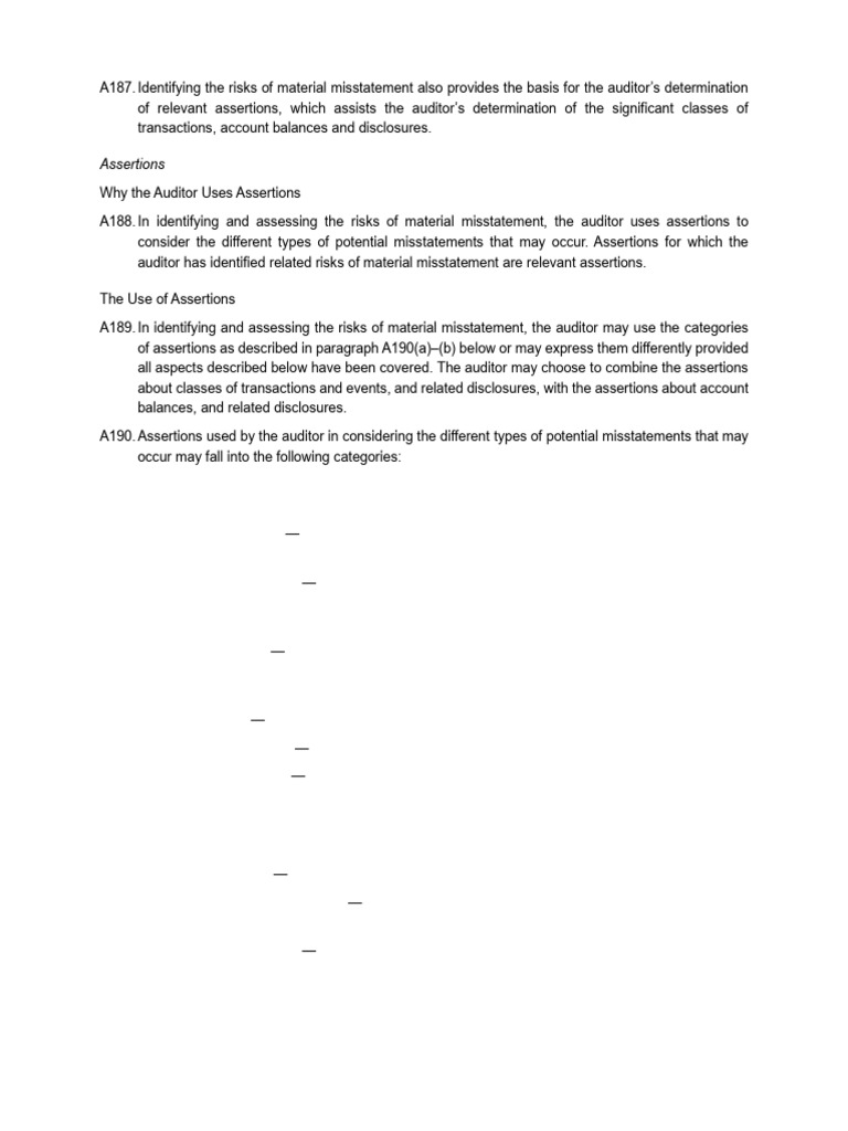 Auditor's Assertions and Misstatement Risks | PDF | Audit | Risk
