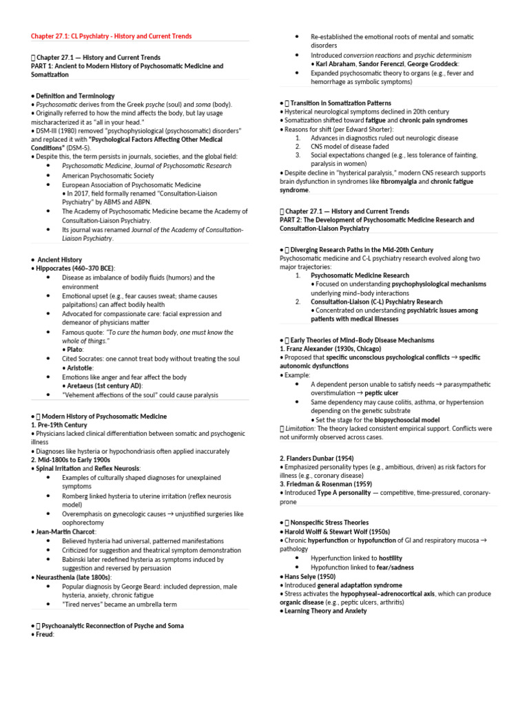 History of Psychosomatic Medicine Trends | PDF | Psychiatry | Mental ...