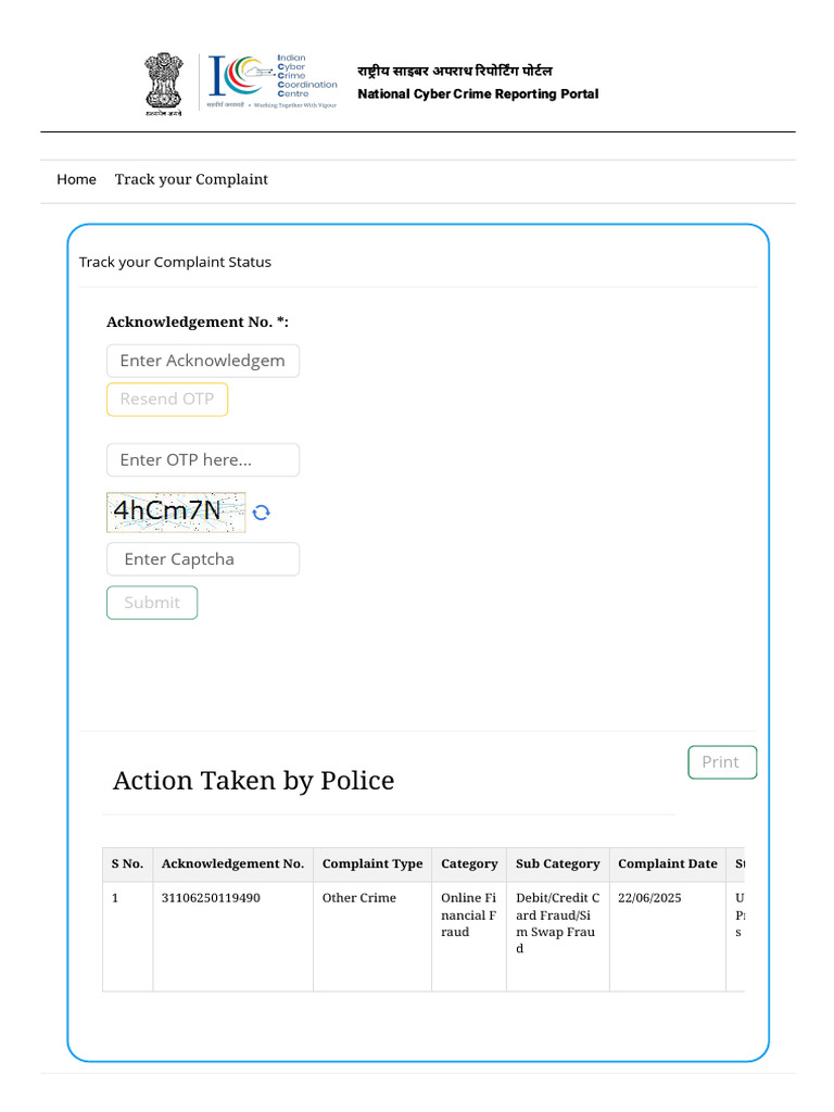 Track Your Cyber Crime Complaint Status | PDF