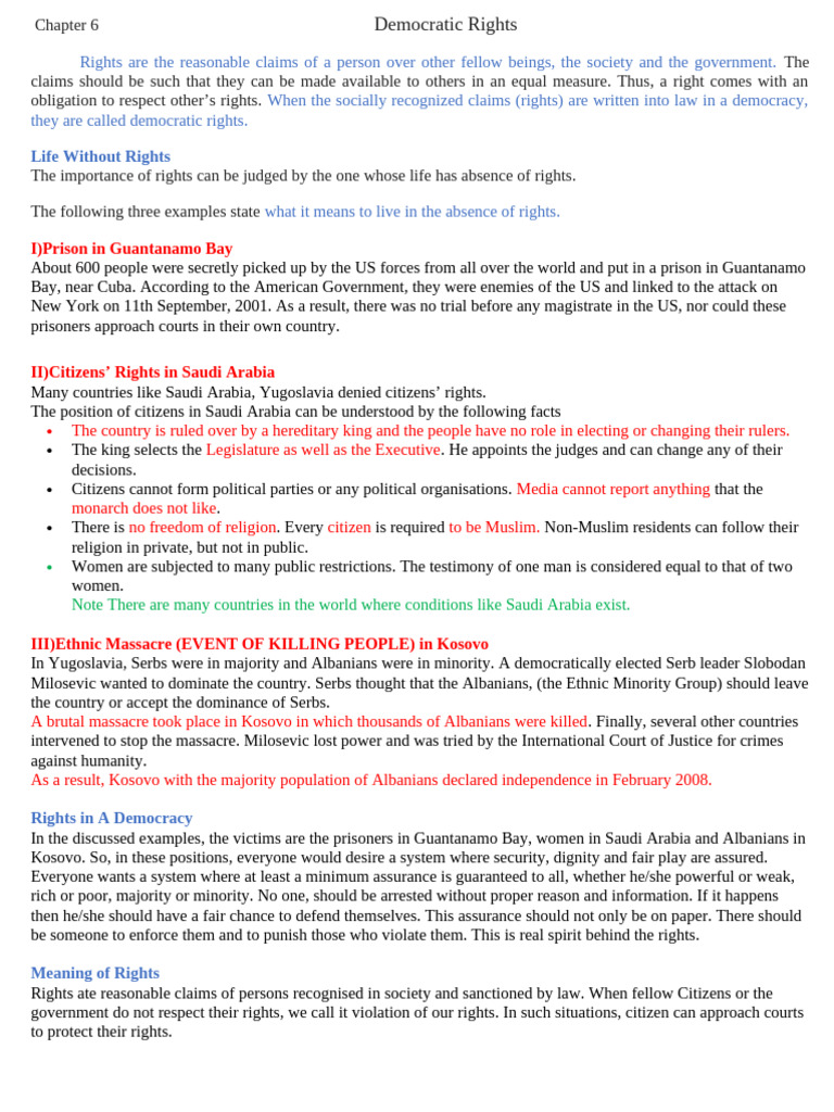 Class 9 CH-4 Democratic Rights | PDF | Dalit | Kosovo