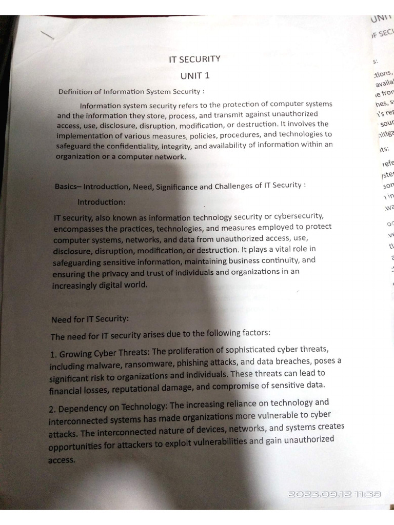 Unit 1 IT Security | PDF