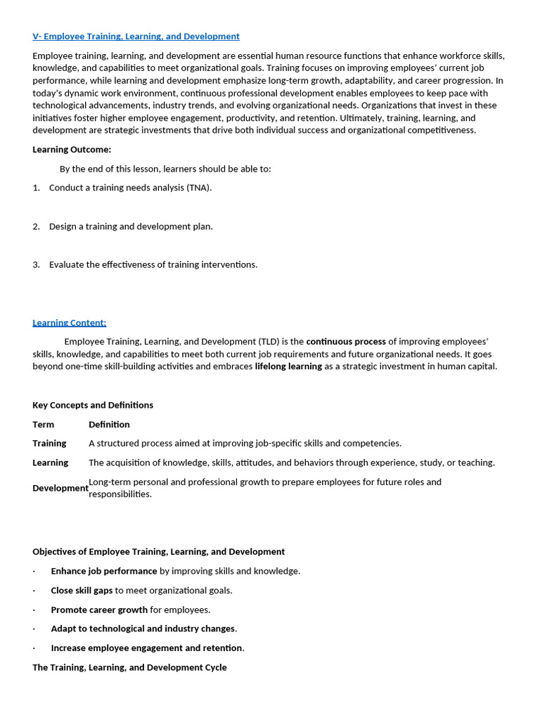 Employee Training and Development Guide | PDF | Learning ...