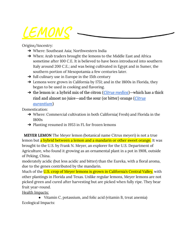 LEMONS Origin An Transatlantic Journey and History | PDF