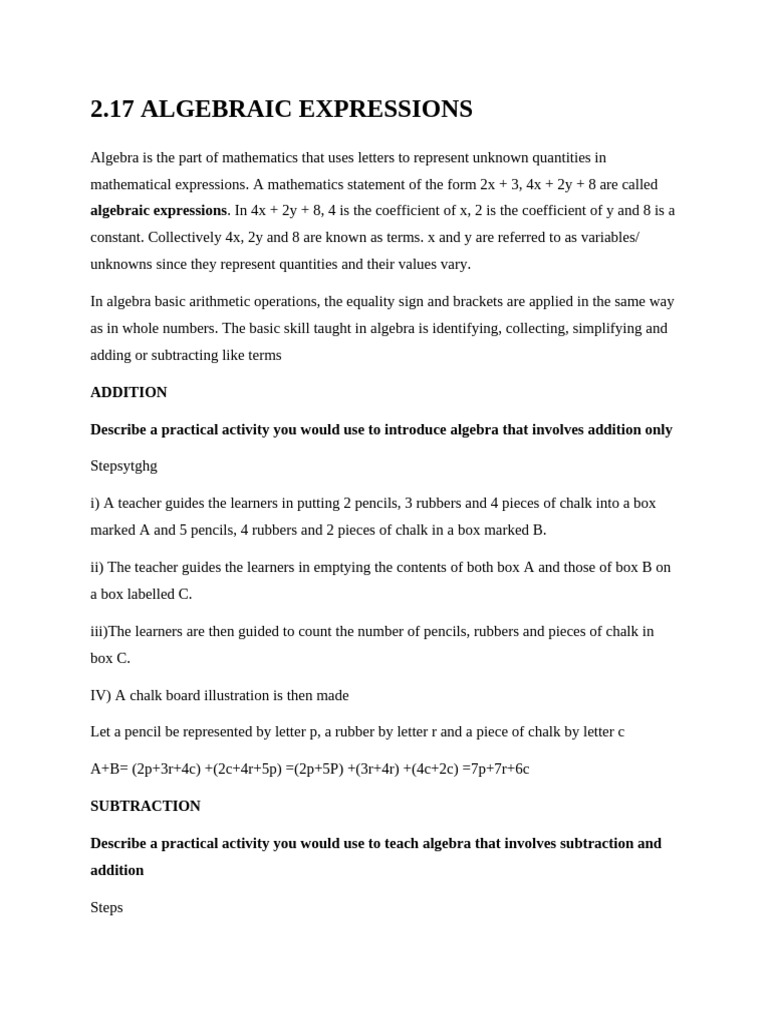 Understanding Algebraic Expressions and Equations | PDF | Equations ...