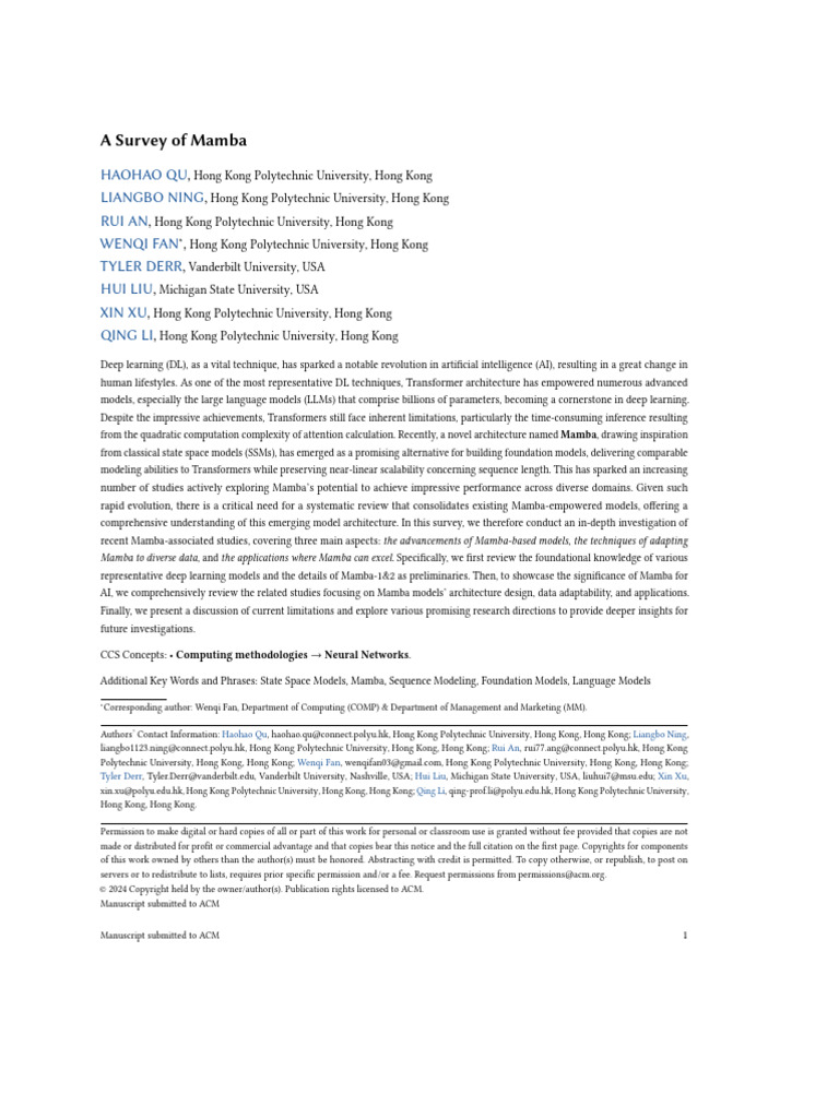 Mamba: A Survey on Deep Learning Advances | PDF | Applied Mathematics