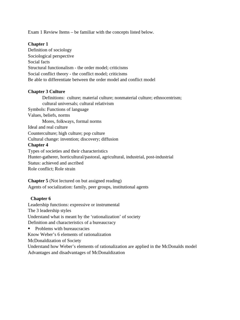 Sociology Exam 1 Review Guide | PDF