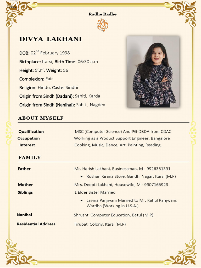 Personal Profile of Divya Lakhani | PDF