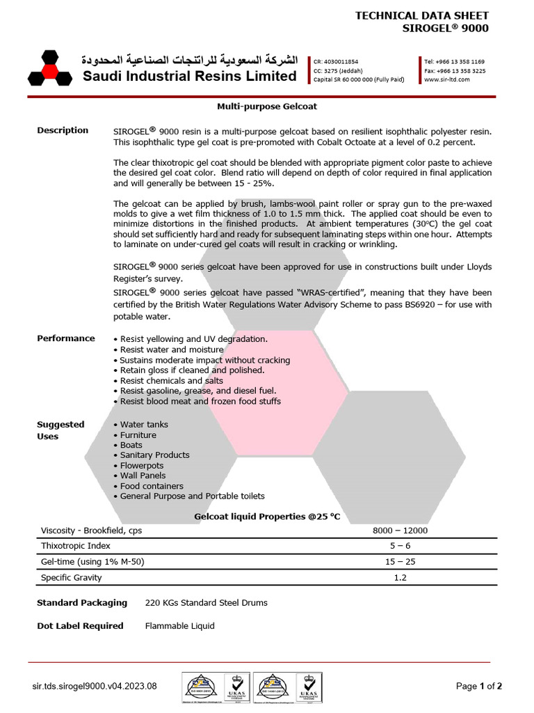 Sir - Tds .Sirogel-9000.v04.202308 | PDF | Materials
