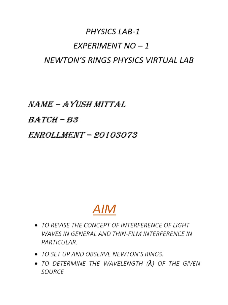 Ayush Mittal Exp No 1 b3 Phy Lab1 | PDF | Physical Chemistry | Light