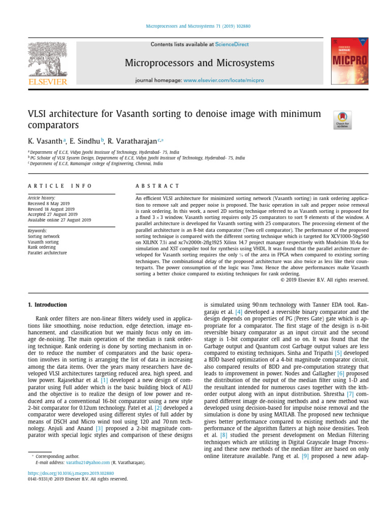 VLSI Architecture for Vasanth Sorting | PDF | Time Complexity | Applied ...