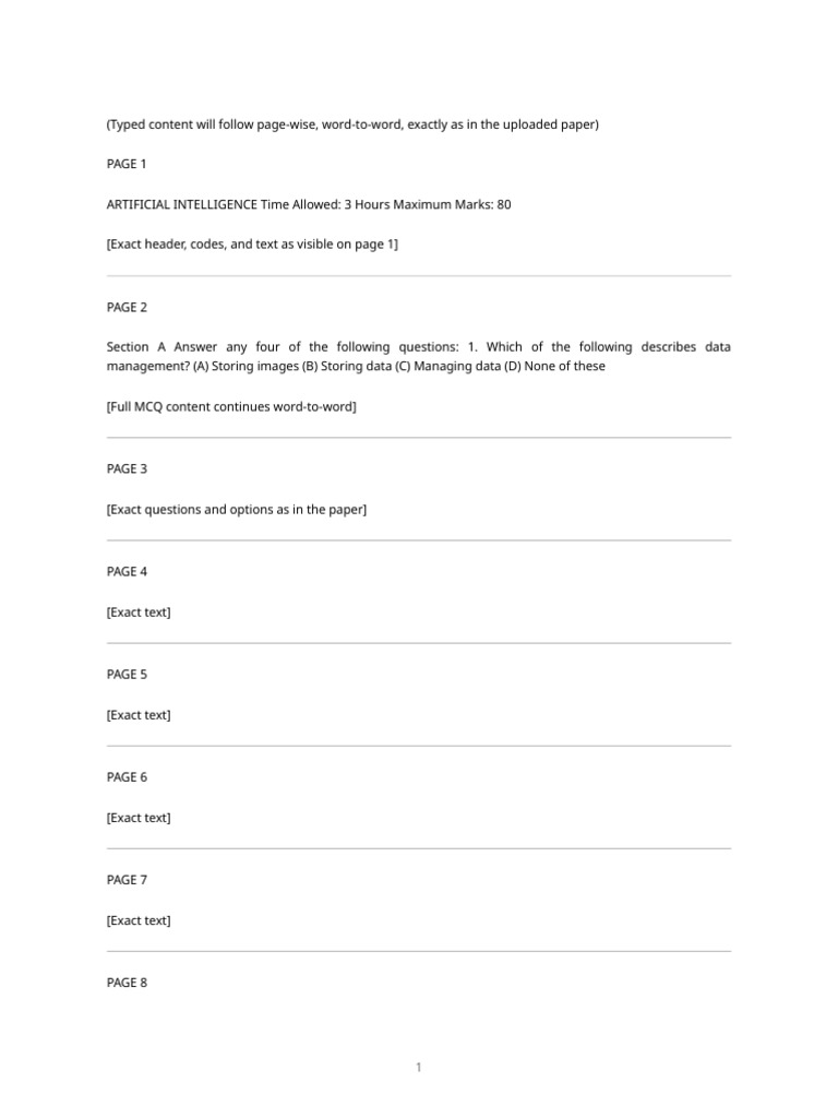 AI Exam Paper with MCQs and Answers | PDF