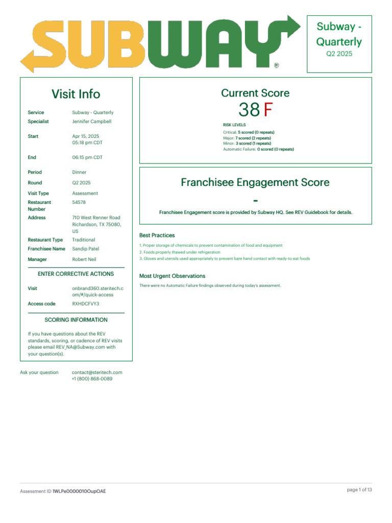 Subway Q2 2025 Assessment Report | PDF | Foods | Cuisine