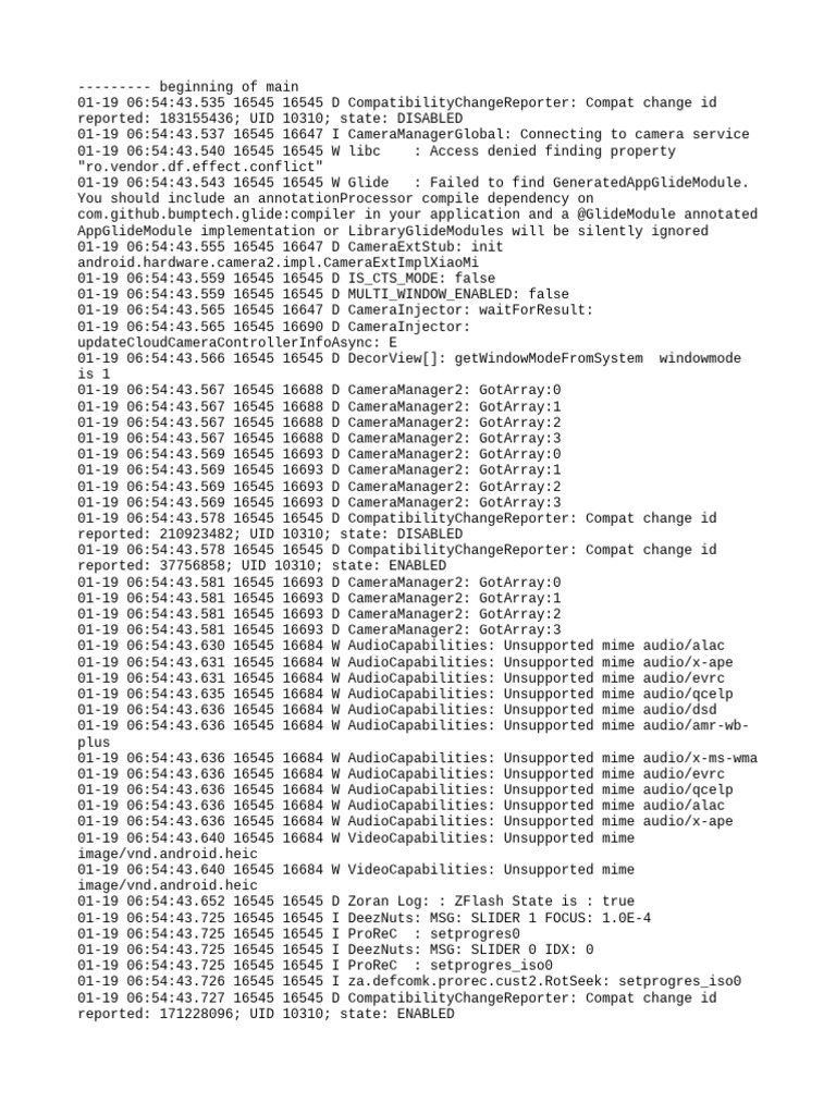 Camera Service Logs and Errors | PDF | Computing | Computer Programming