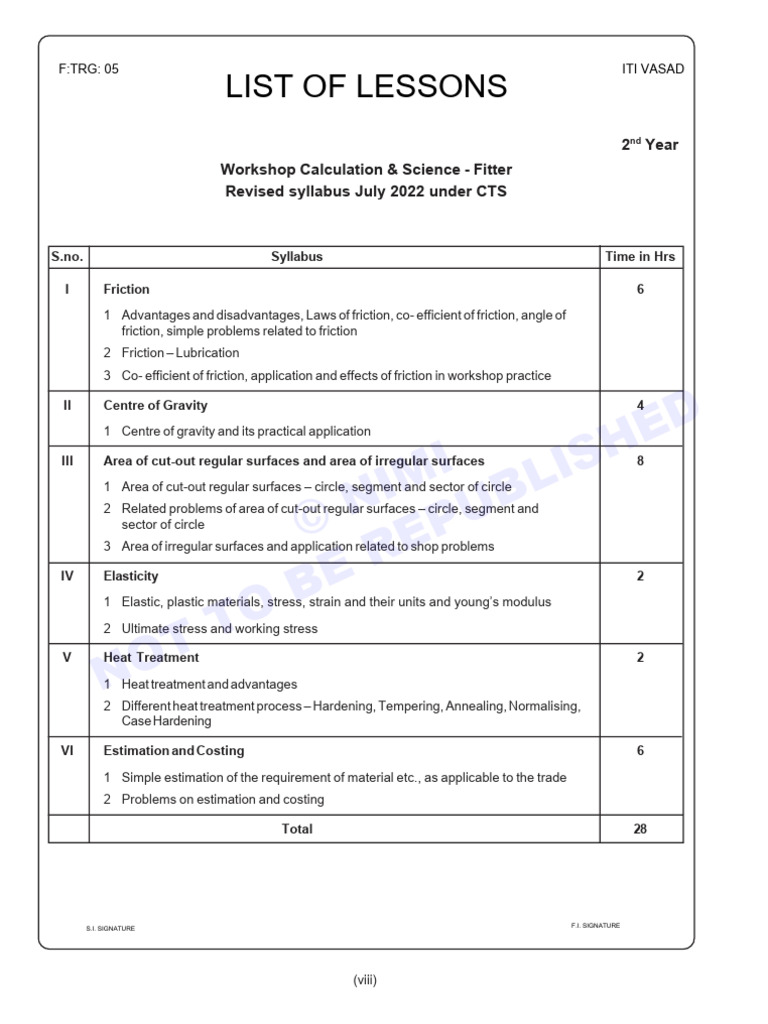 2nd Year Fitter Workshop Syllabus 2022 | PDF | Friction | Solid Mechanics