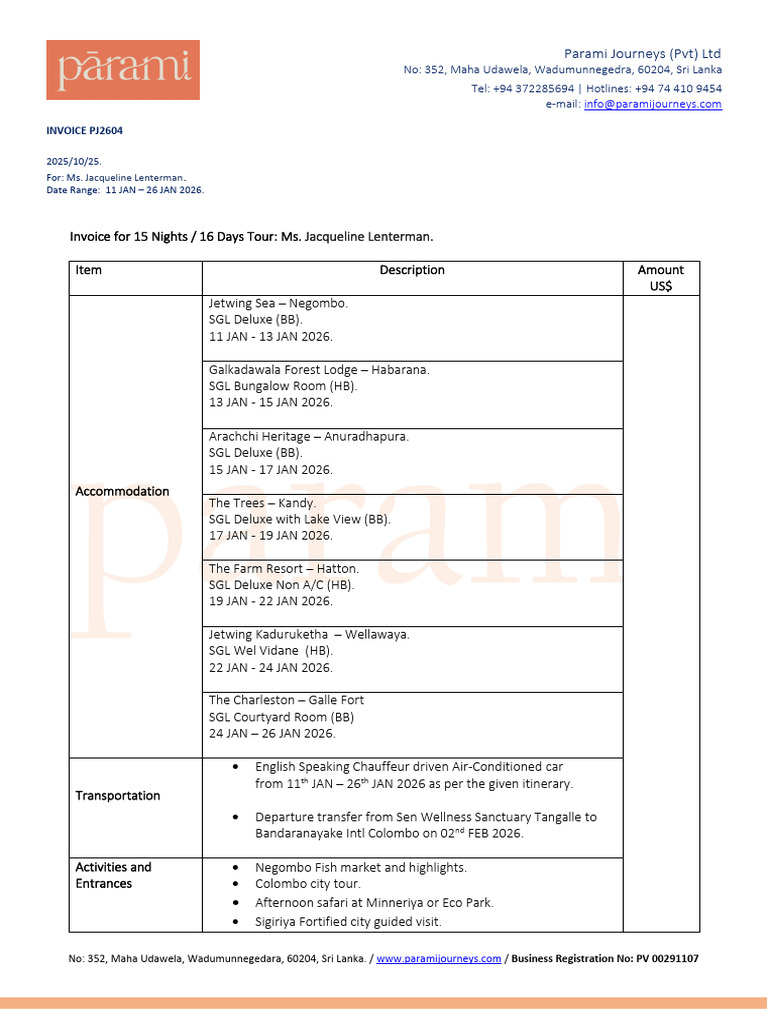 PJ 2604 Ms Jacqueline Lenterman Invoice II | PDF