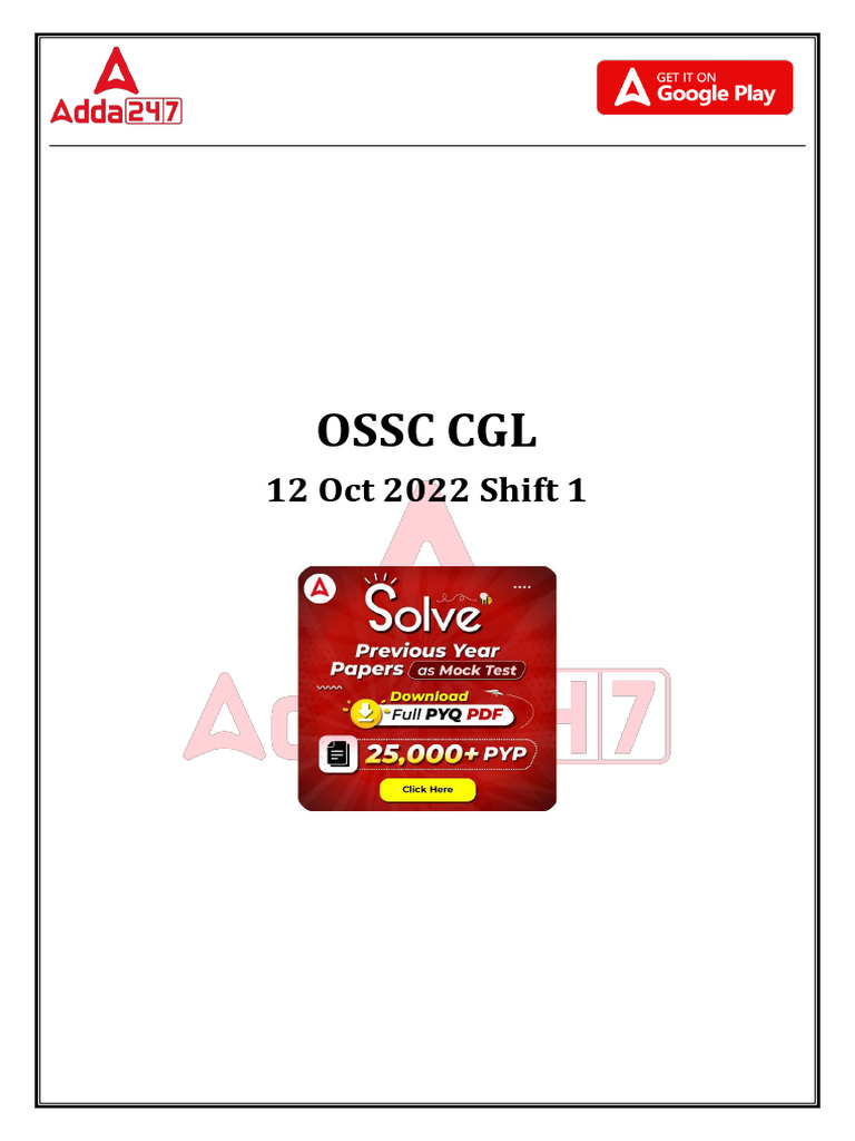 OSSC CGL 12 Oct 2022 Shift 1 Paper (Short Quiz) | PDF