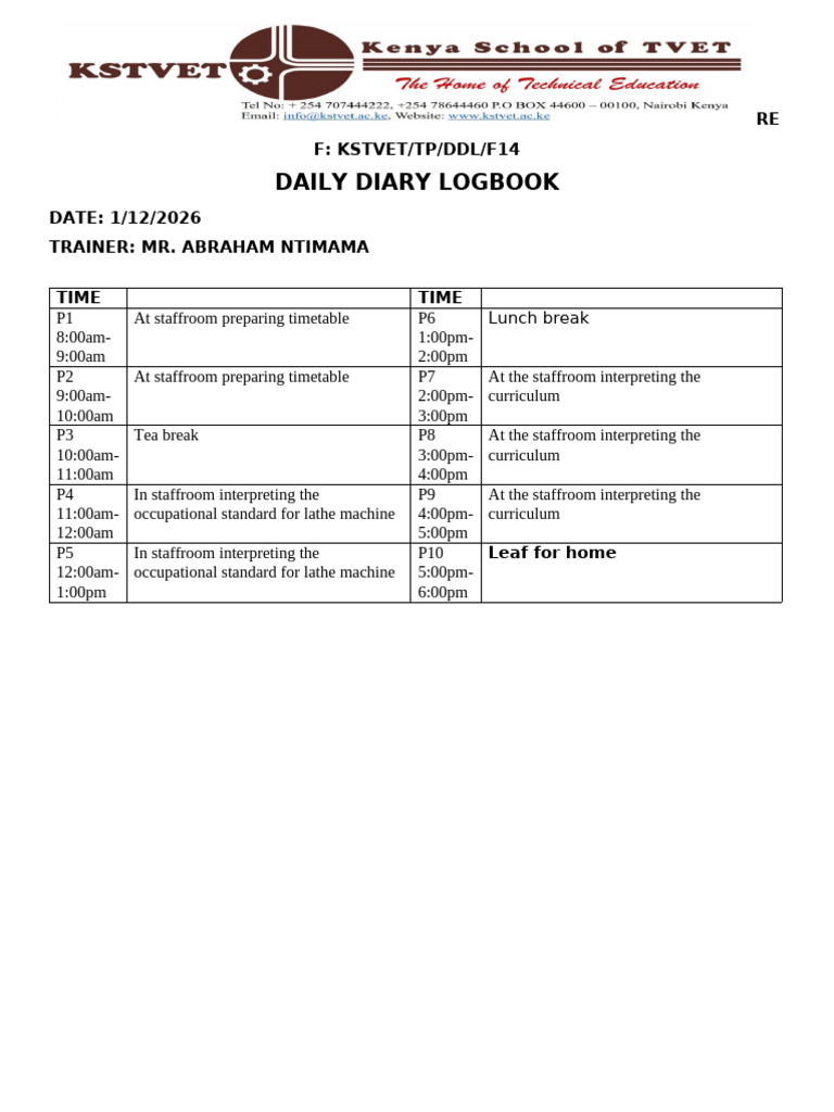 Daily Diary Date 12 | PDF