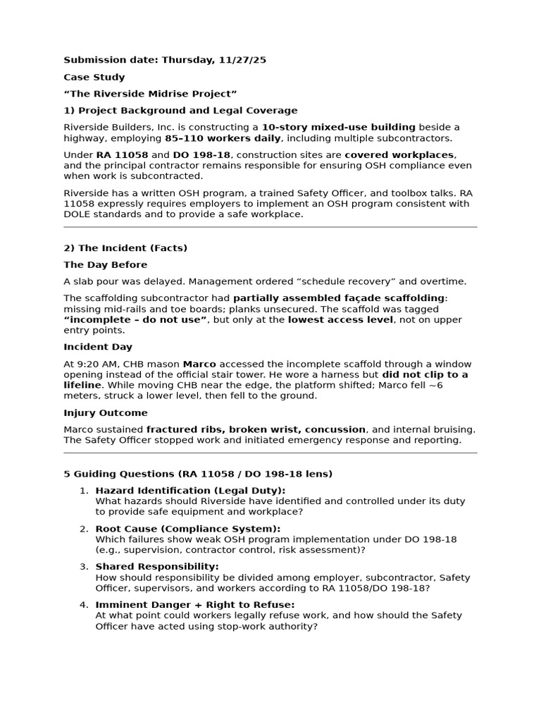 Riverside Midrise Project Safety Case Study | PDF